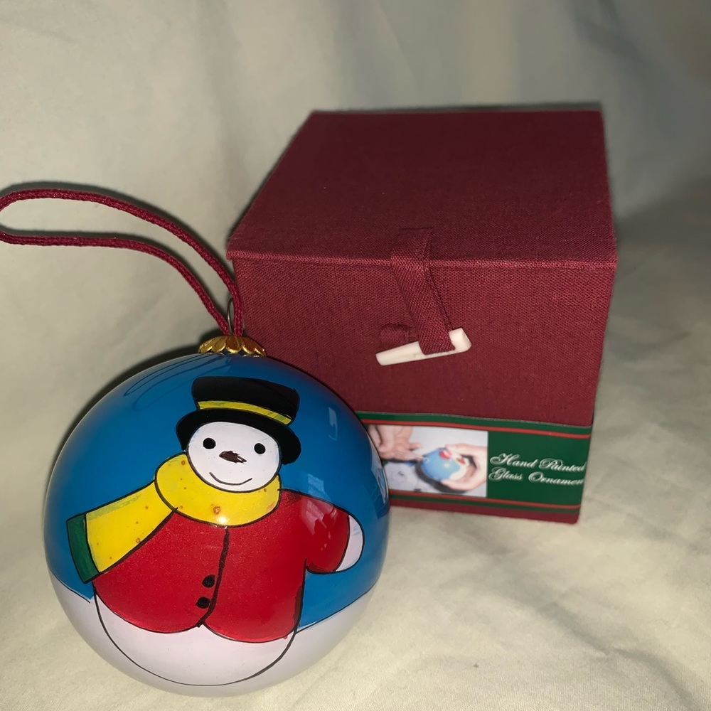 Christmas Ornament Snowman Hand Painted Christmas House Diameter 3”